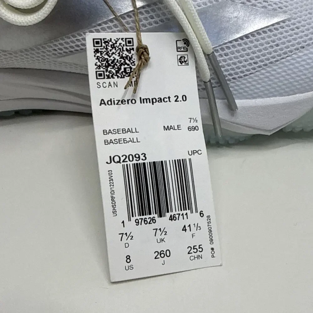 Adidas Adizero Impact TF 2.0 Baseball Turf Shoes JQ2093 White Men's Size 8 New